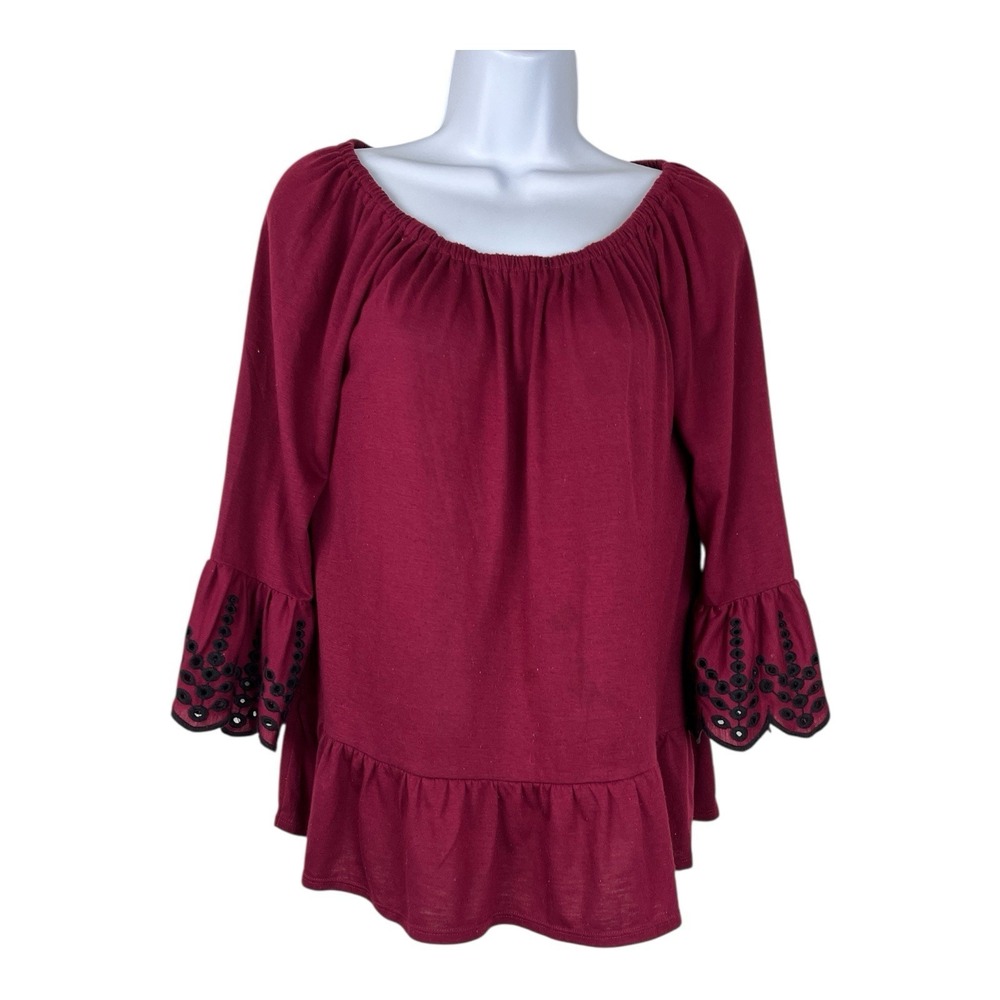 Women's Embroidered Ruffle Tunic Top Cottagecore Peasant Tiered Flowy Casual